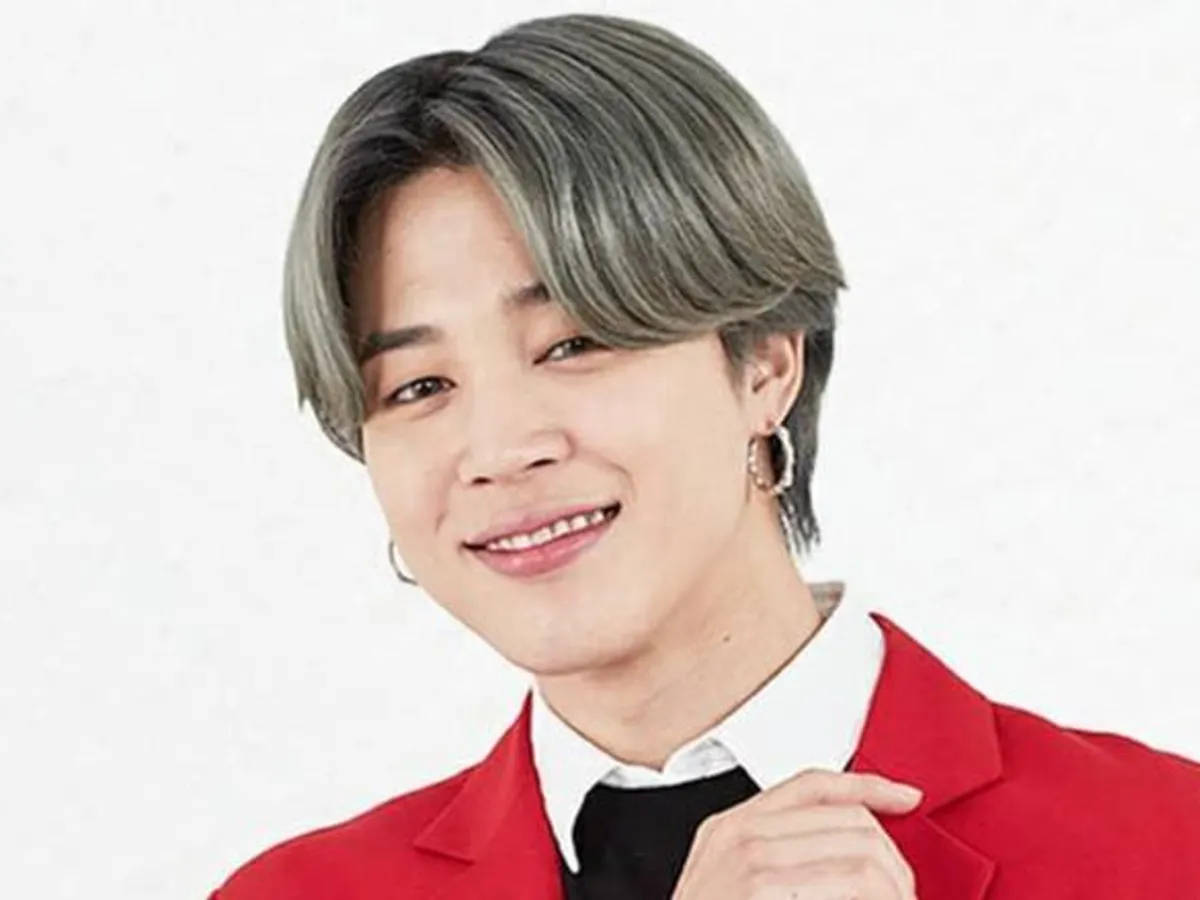 BTS Jimin, red blazer, gray hair, SD Desktop Wallpaper