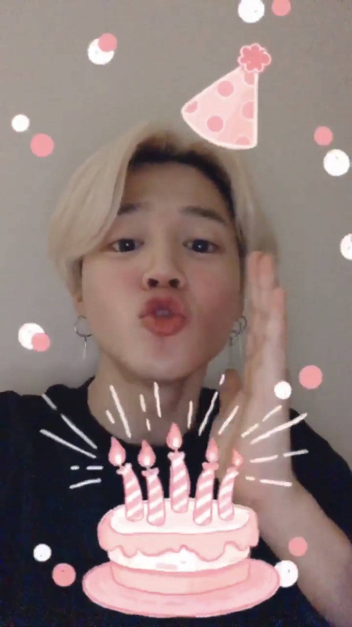 BTS Jimin, blowing candles, cartoon birthday cake, Full HD Phone Wallpaper