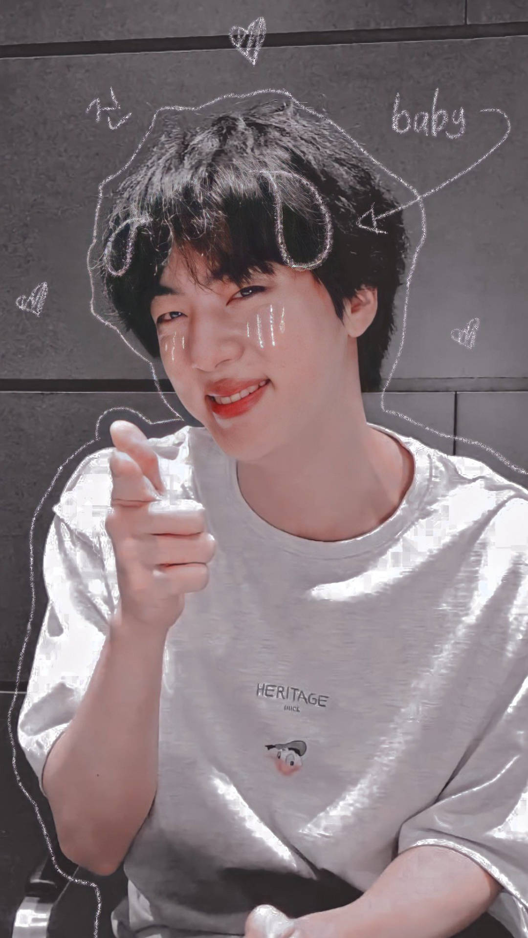 BTS Jin, chalk-like lines, doodles, Full HD Phone Wallpaper