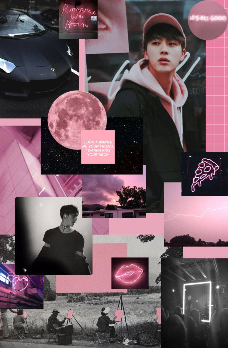 BTS Jin, pink, black, SD Phone Wallpaper