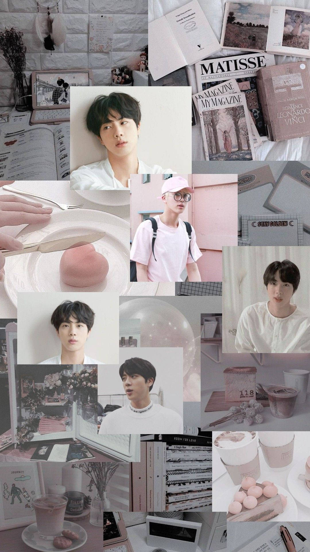 BTS Jin Aesthetic, dark white pink, soft pink, Full HD Phone Wallpaper