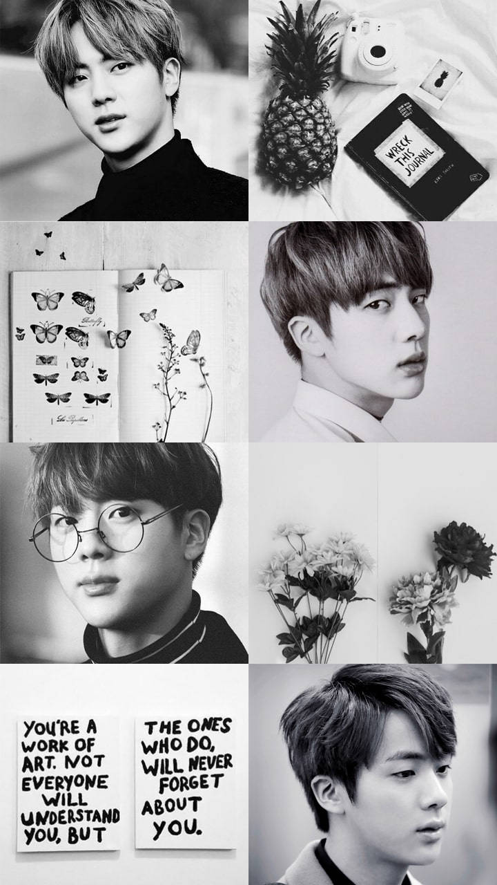 BTS Jin, grayscale, black and white collage, HD Phone Wallpaper