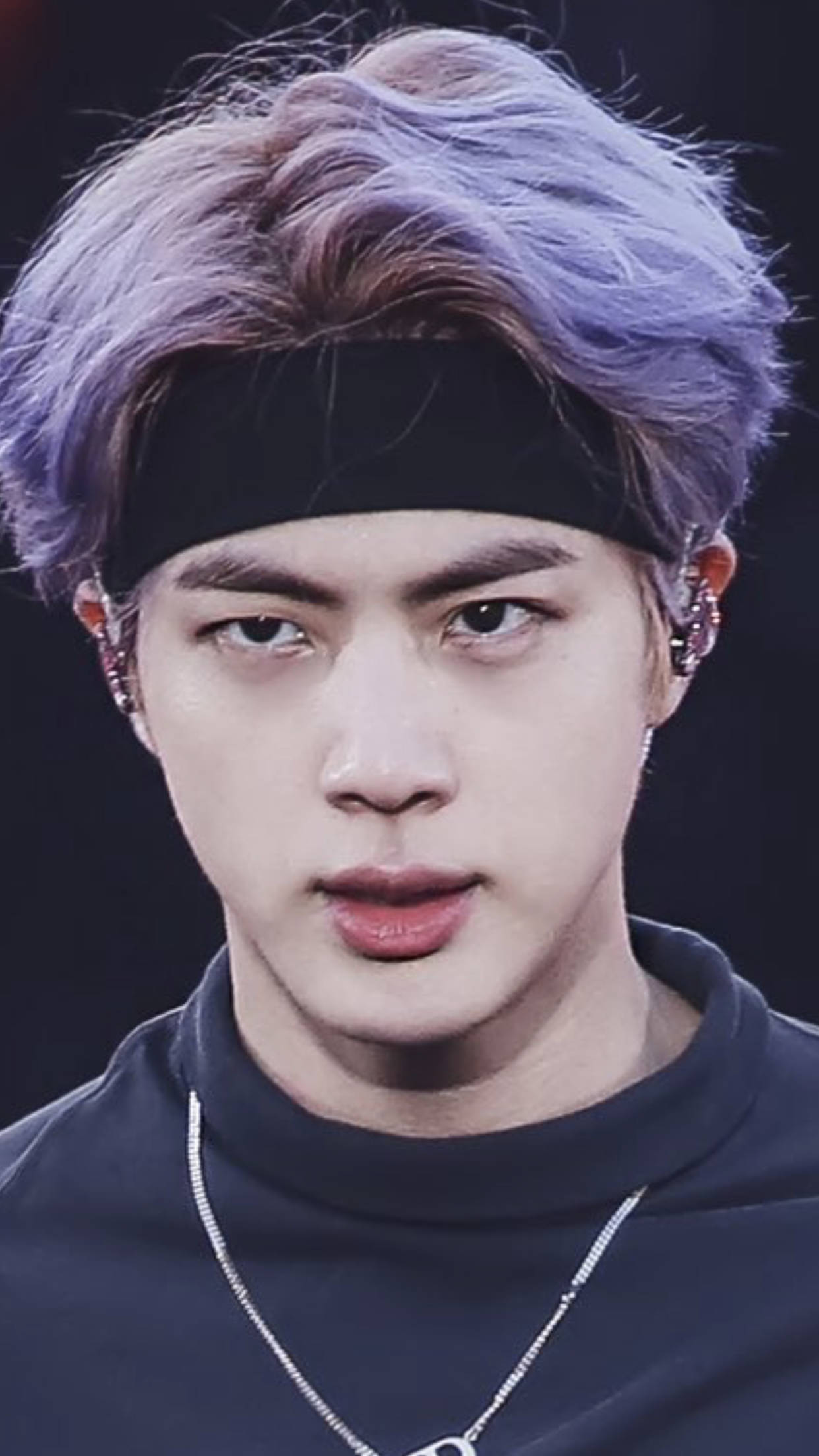 BTS Jin, purple hair, black headband, Full HD Phone Wallpaper
