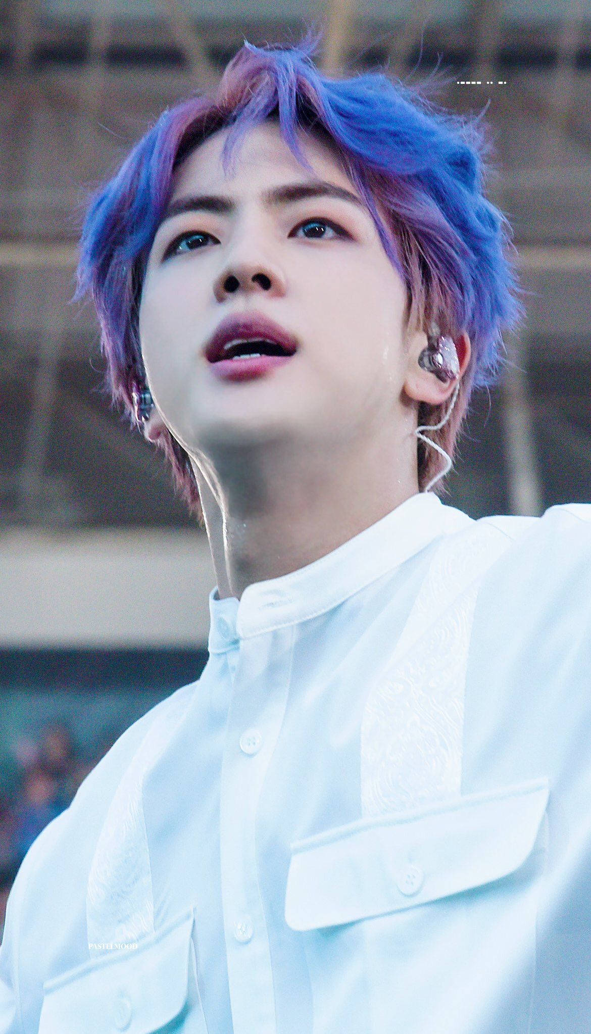 BTS Jin, blue and purple hair, white shirt, Full HD Phone Wallpaper