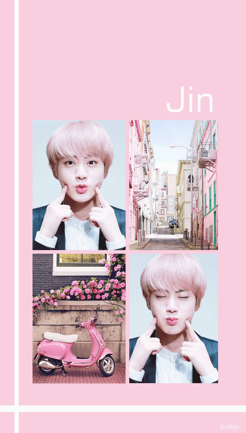 BTS Jin, pink-themed collage, young man, HD Phone Wallpaper