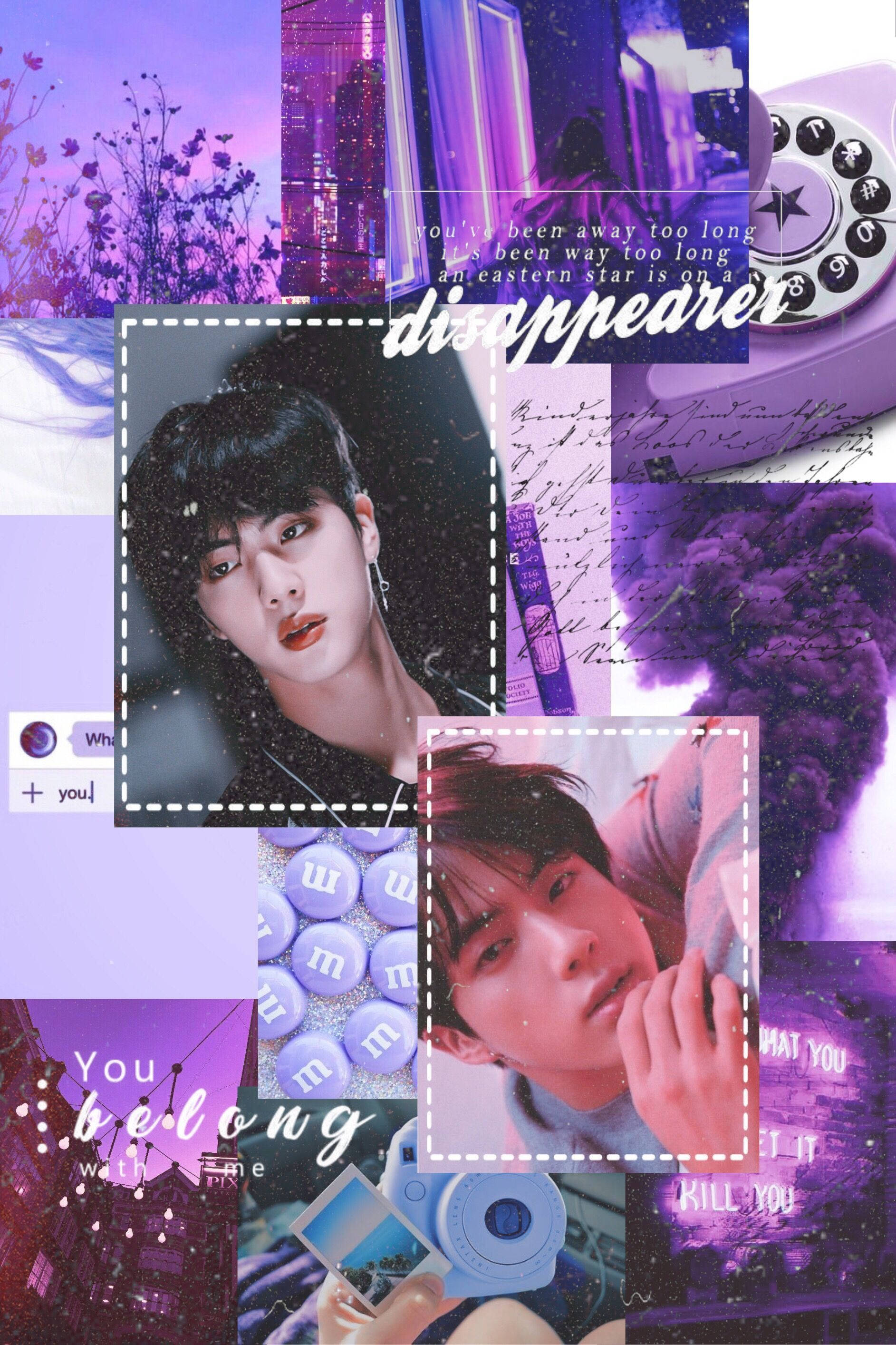 BTS Jin, purple, collage, 2K Phone Wallpaper