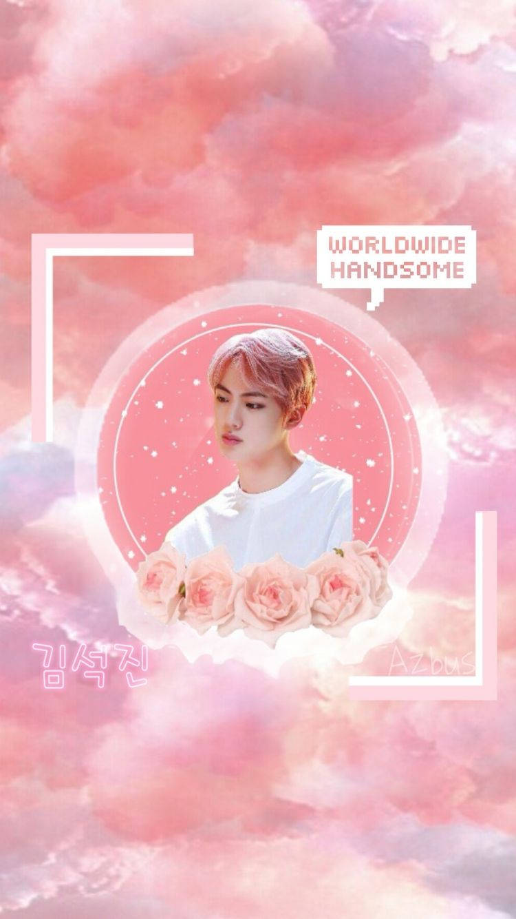 BTS Jin, pink hair, pink clouds, HD Phone Wallpaper