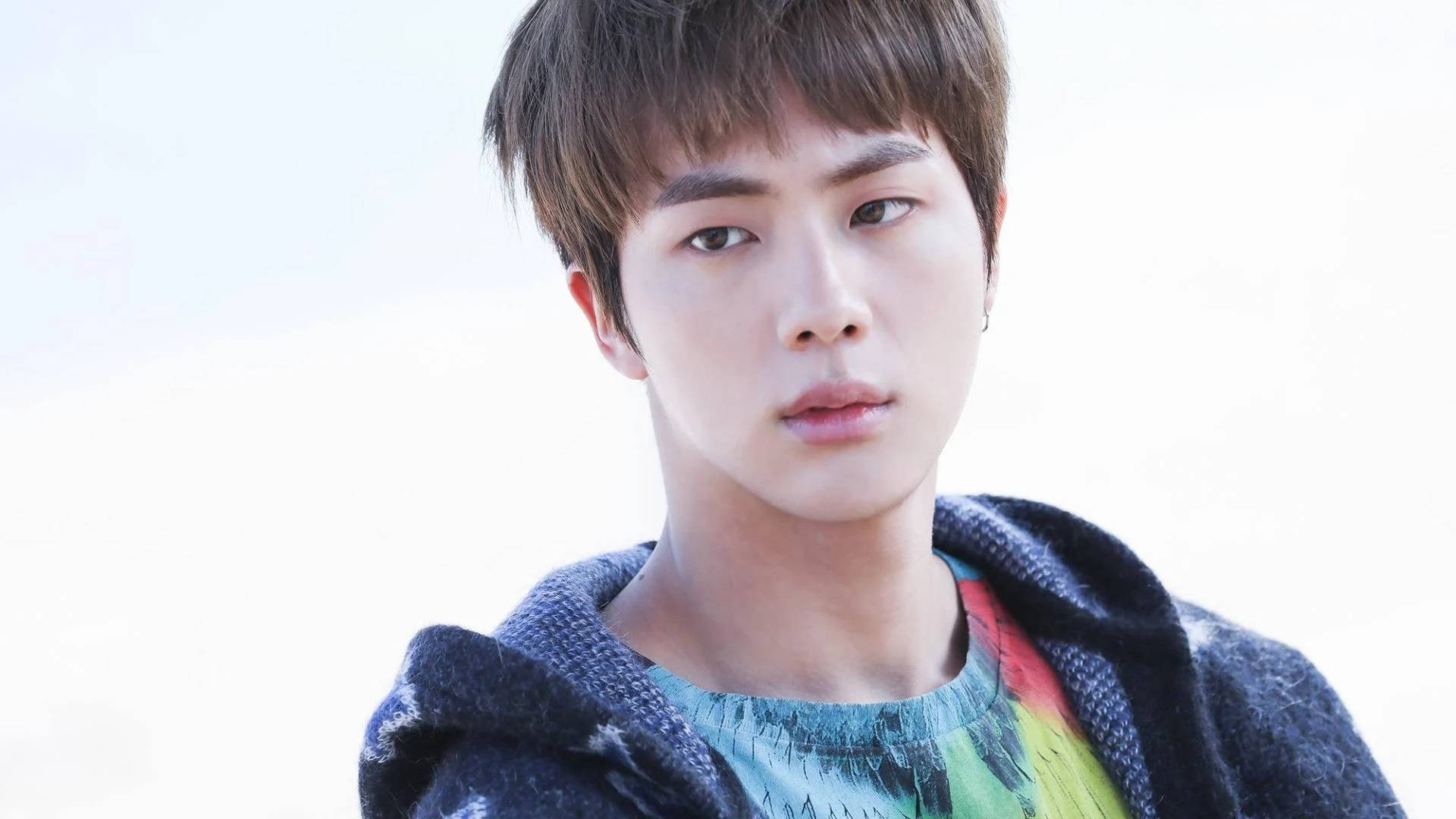 BTS Jin, short brown hair, dark hoodie, Full HD Desktop Wallpaper