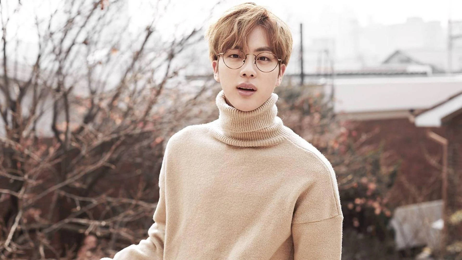 BTS Jin, glasses, beige turtleneck sweater, Full HD Desktop Wallpaper