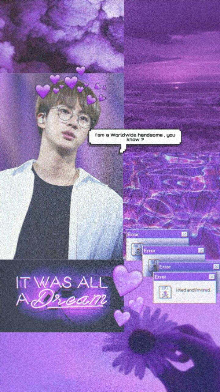 BTS Jin, purple-hued, hearts, HD Phone Wallpaper