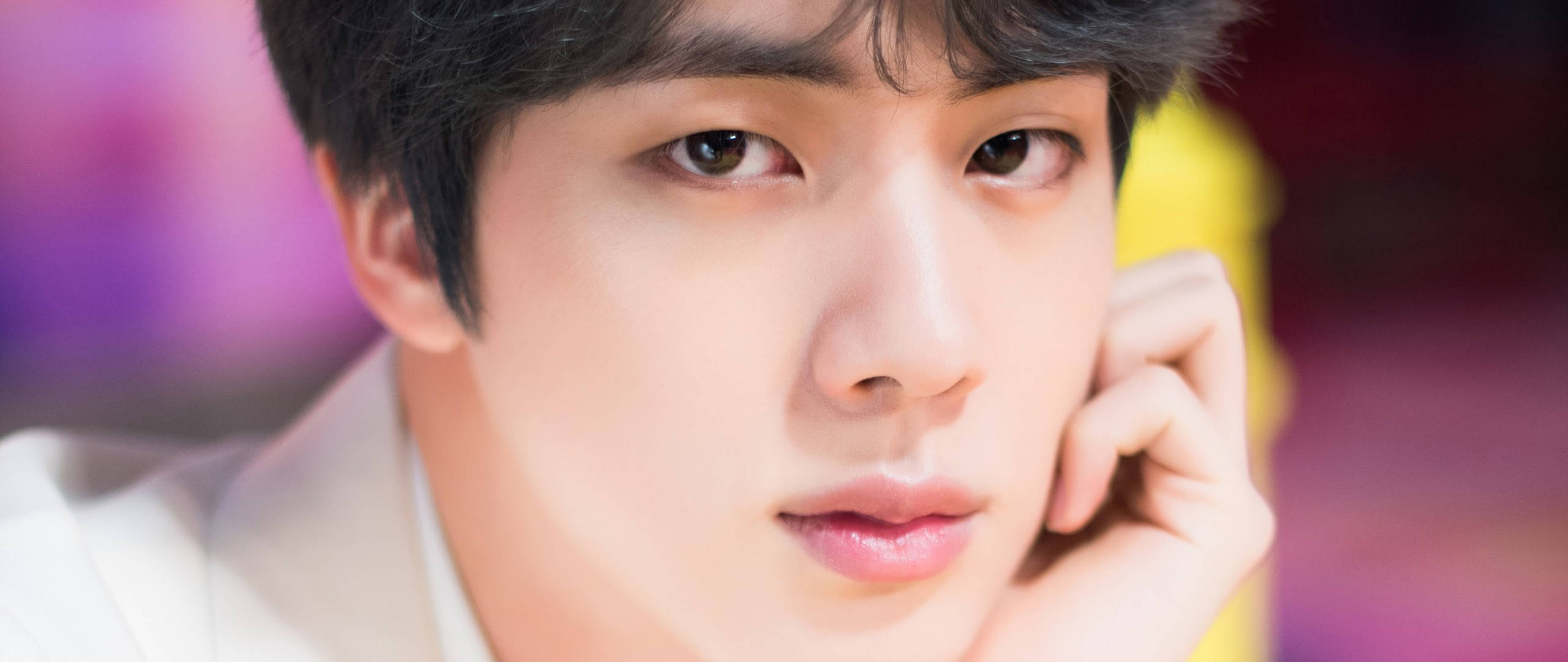 BTS Jin, dark hair, close-up portrait, 2K Desktop Wallpaper