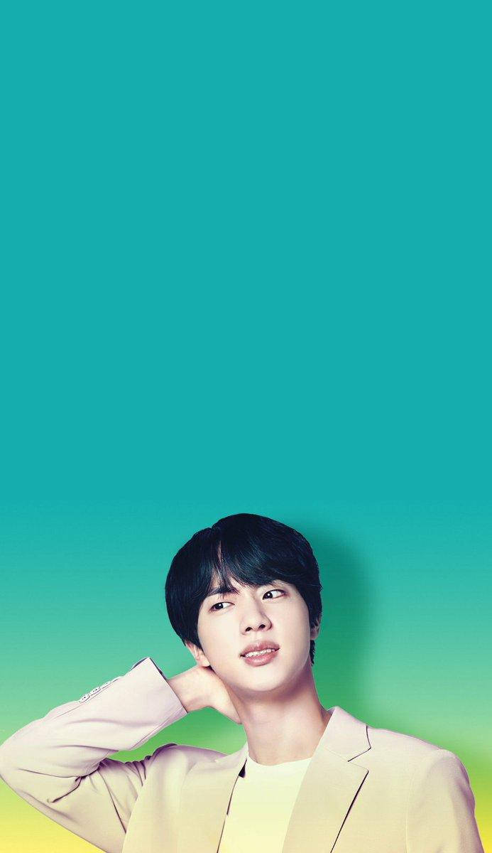 Jin BTS, teal to yellow gradient, beige blazer, SD Phone Wallpaper