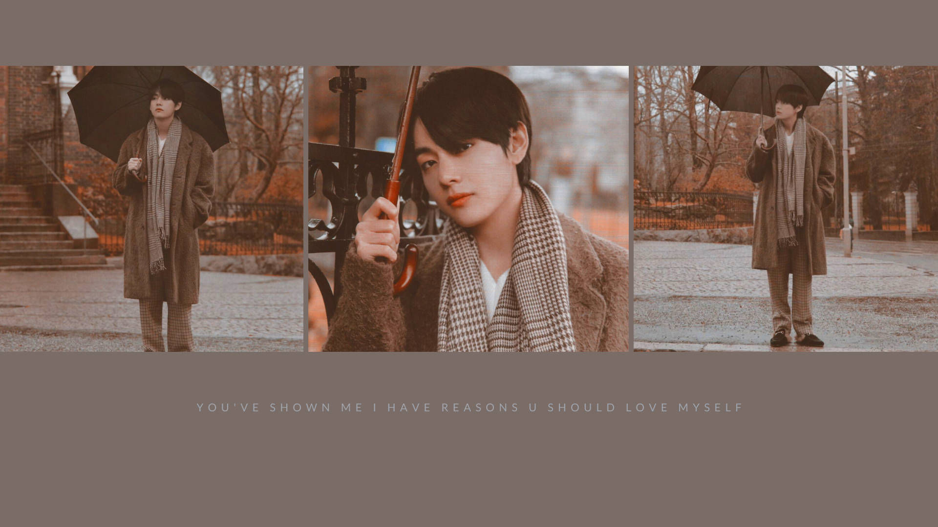 BTS V, brown coat, scarf, Full HD Desktop Wallpaper