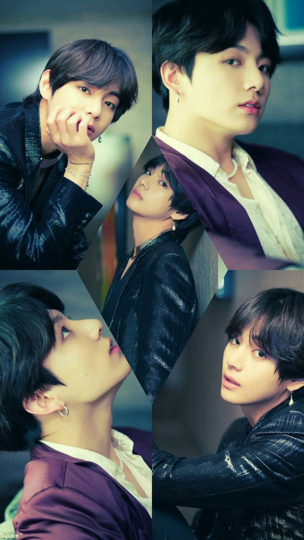 BTS JK, V, purple and black attire, HD Phone Wallpaper