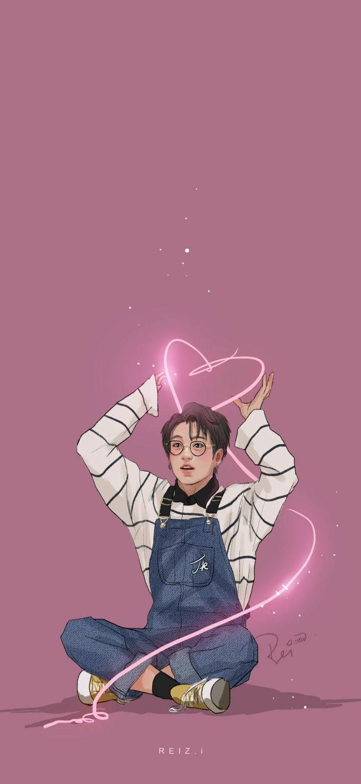BTS Jung Kook, cartoon heart, glowing heart, HD Phone Wallpaper