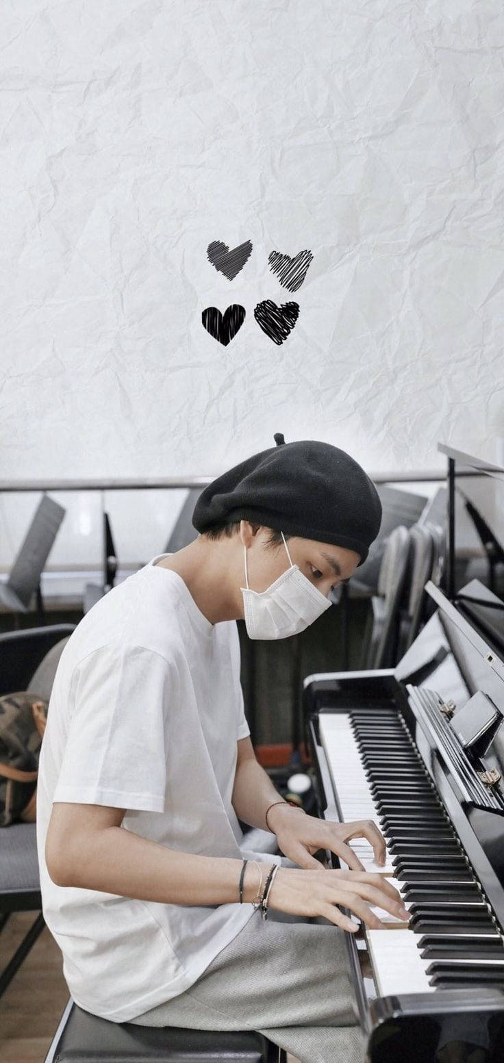 BTS Jung Kook, piano, black beret, HD Phone Wallpaper