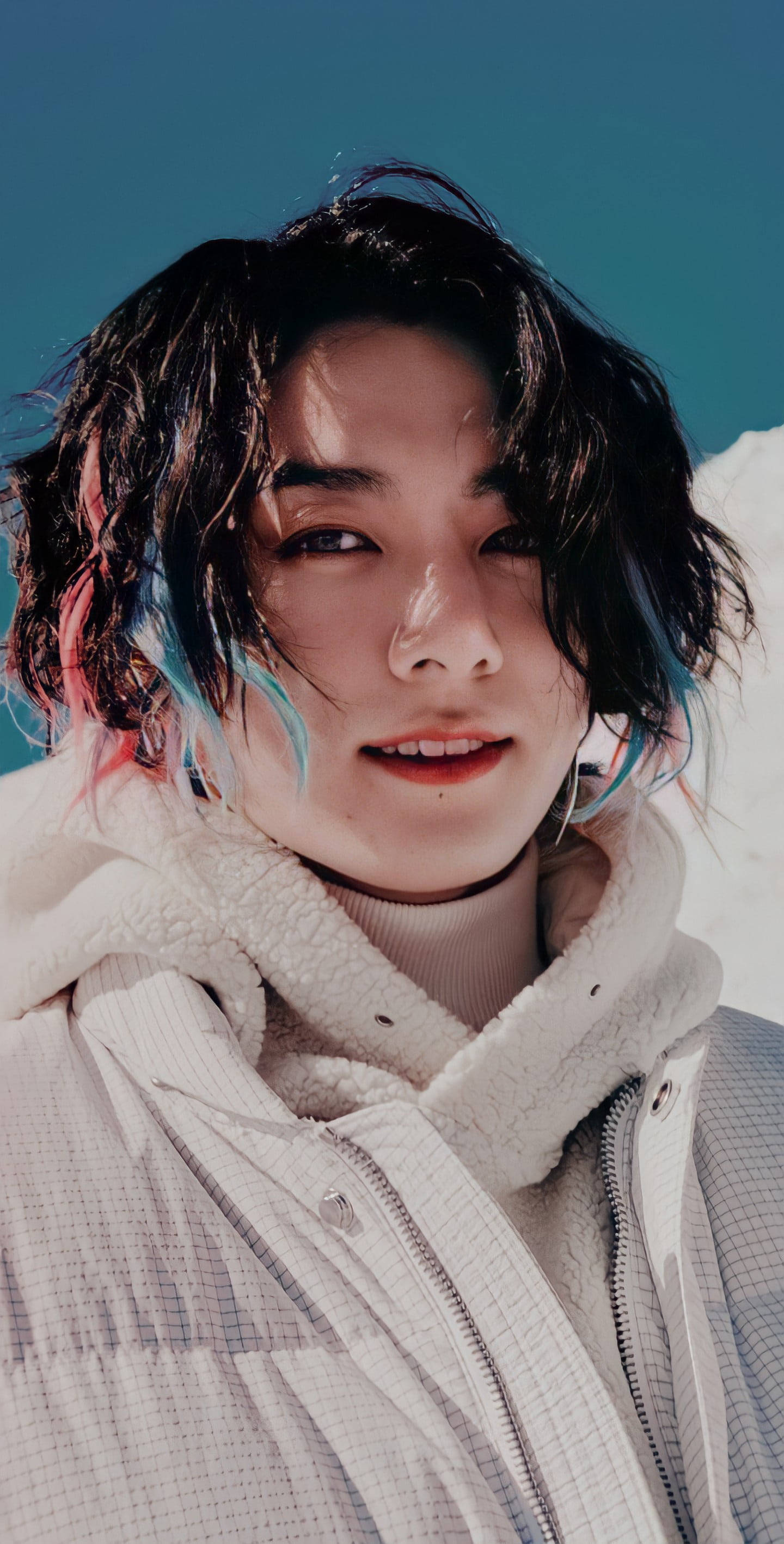 BTS Jung Kook, curly hair, colorful hair, 2K Phone Wallpaper