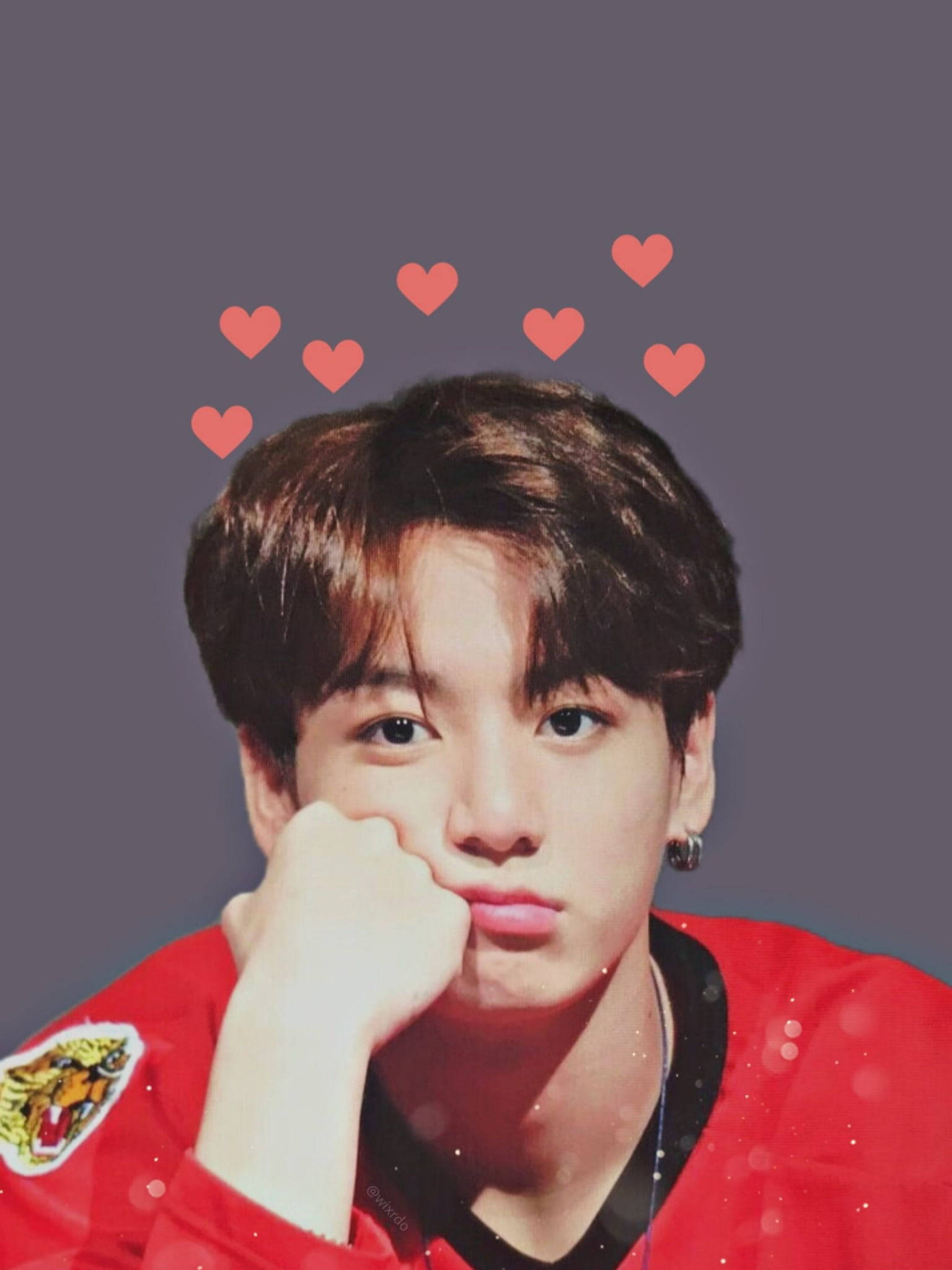BTS Jung Kook, red jacket, gray background, Full HD Phone Wallpaper