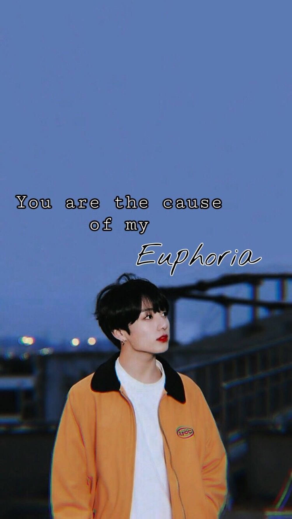 BTS Jung Kook, orange jacket, twilight sky, HD Phone Wallpaper