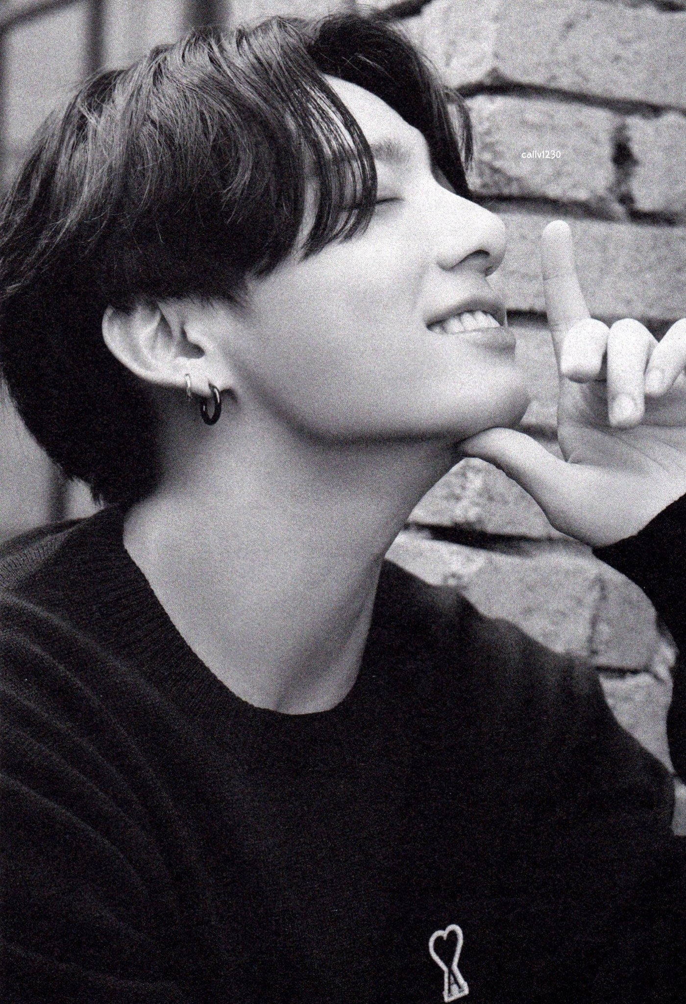 BTS Jung Kook, black and white, short dark hair, Full HD Phone Wallpaper