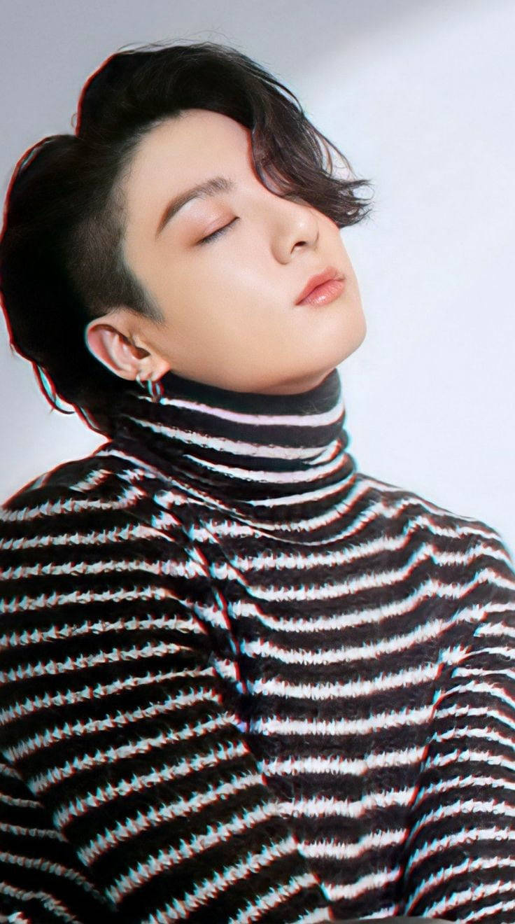 BTS Jung Kook, black and white striped turtleneck, short dark hair, HD Phone Wallpaper