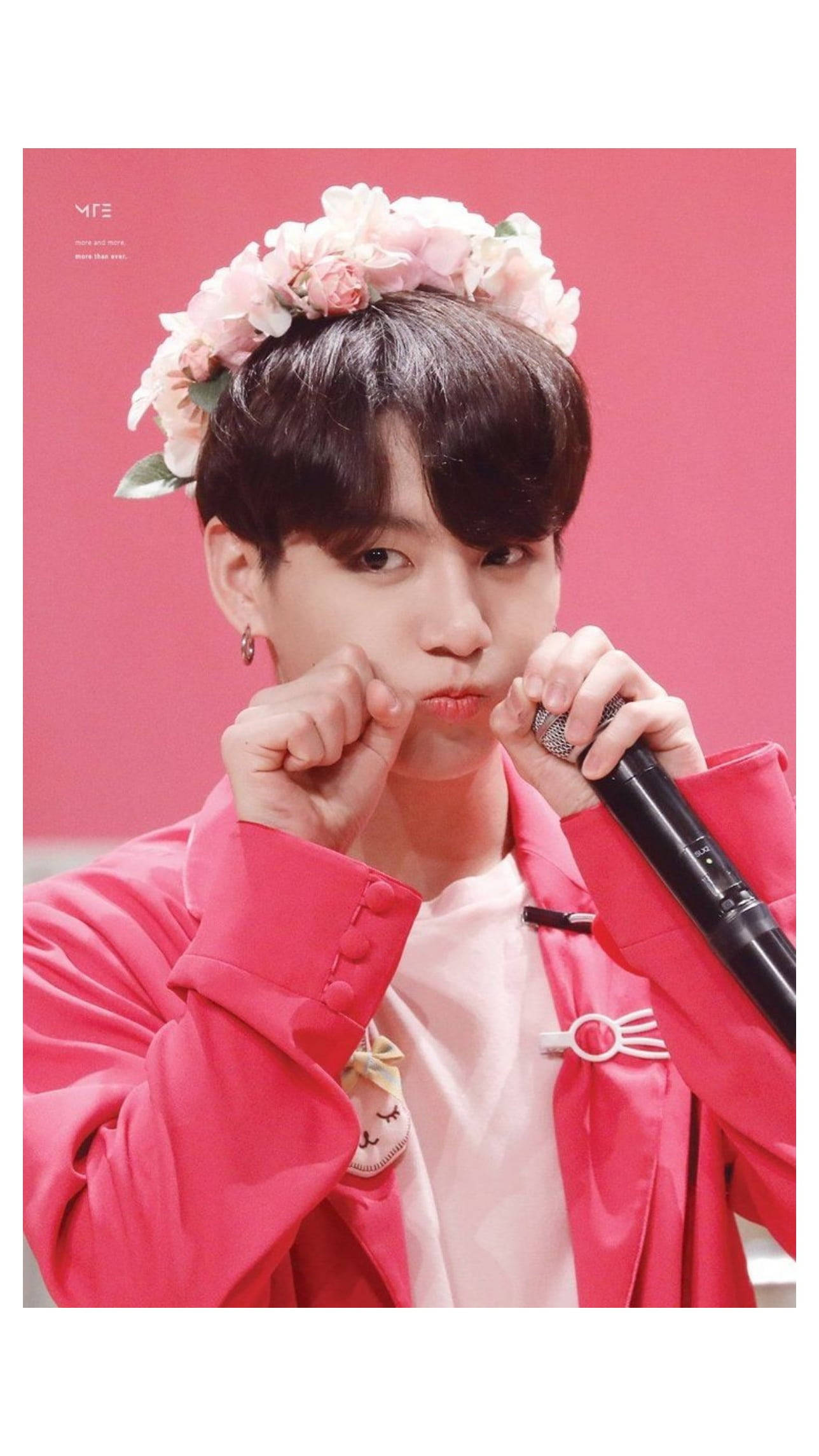 BTS Jung Kook, flower crown, pink jacket, Full HD Phone Wallpaper
