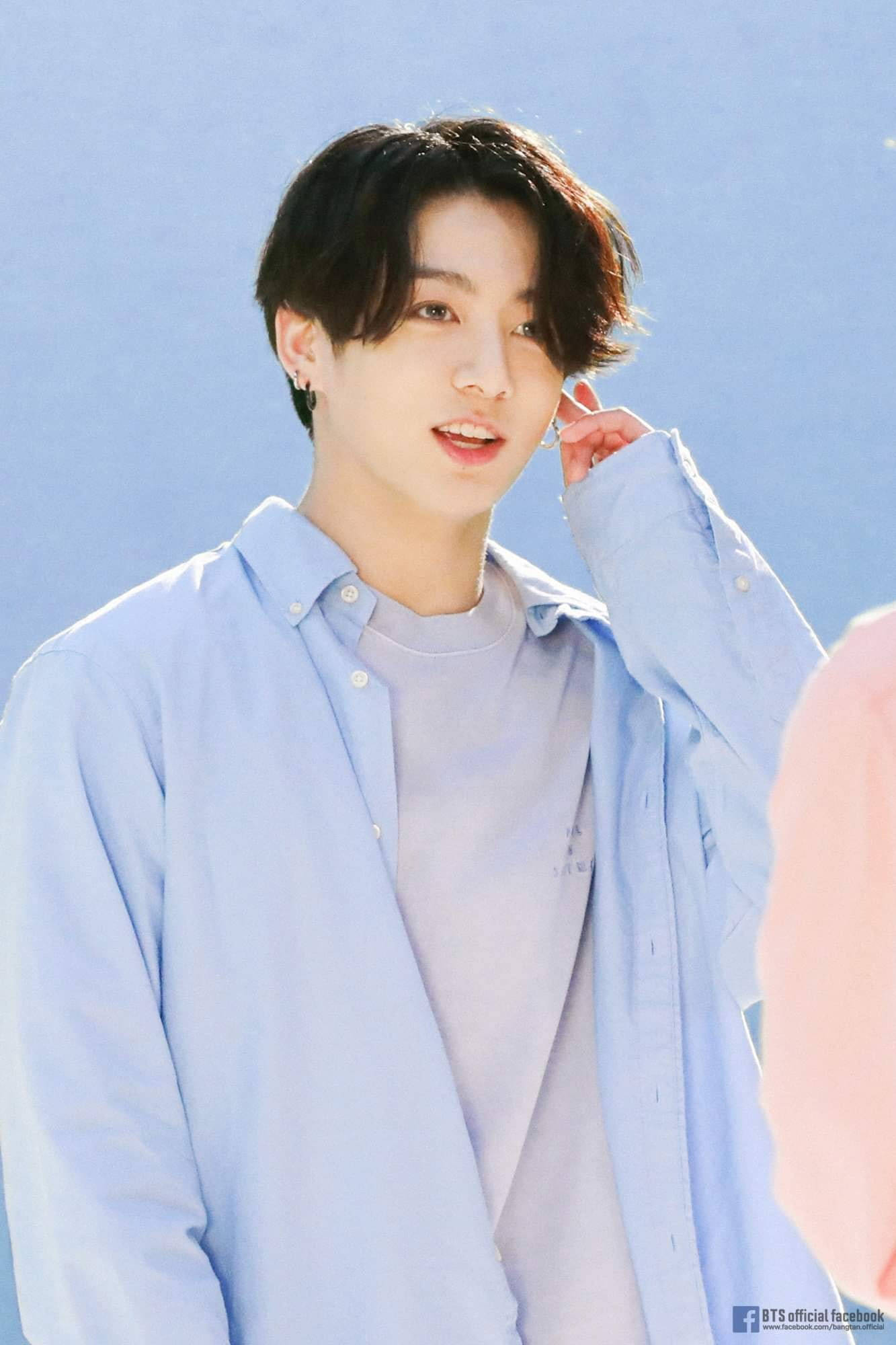 BTS Jung Kook, baby blue, light blue button-up shirt, Full HD Phone Wallpaper