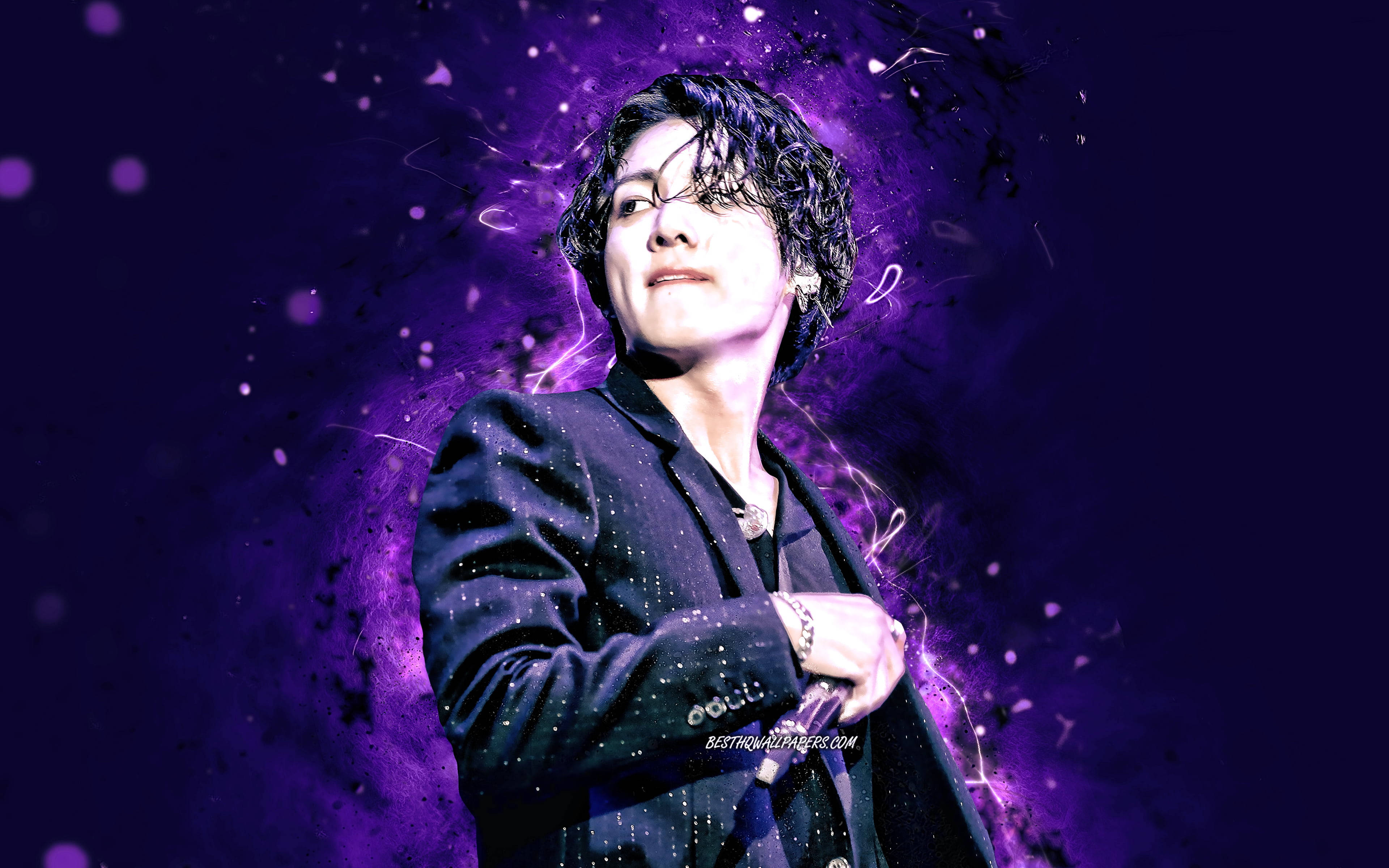 BTS Jung Kook, purple, cosmic background, 4K Desktop Wallpaper