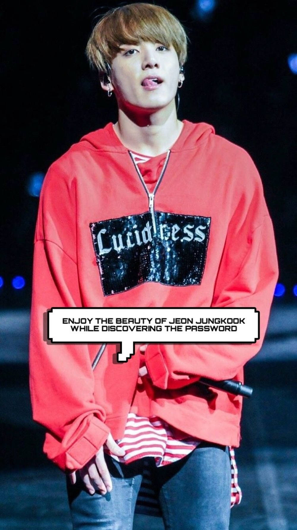 BTS Jung Kook, red hoodie, sequined 'Lucidness' patch, HD Phone Wallpaper