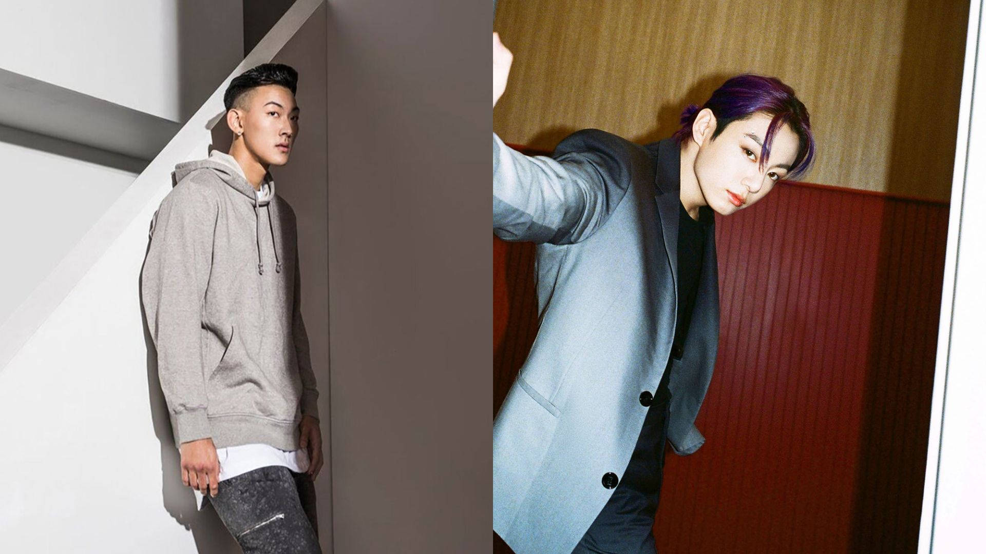 BTS Jung Kook, purple hair, gray hoodie, Full HD Desktop Wallpaper