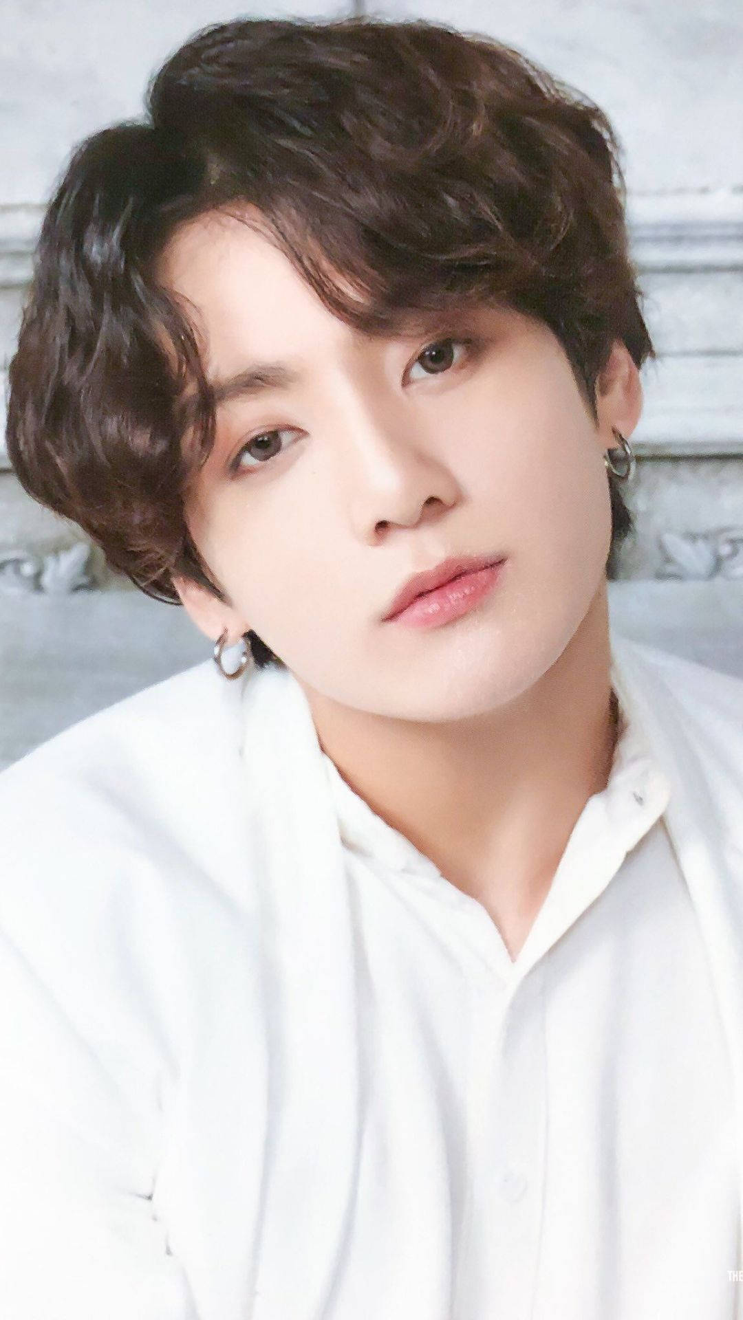 BTS Jung Kook, white suit, wavy brown hair, Full HD Phone Wallpaper
