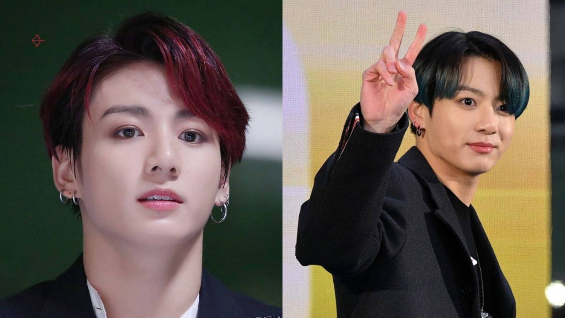 BTS Jung Kook, peace sign, red-tipped hair, Full HD Desktop Wallpaper
