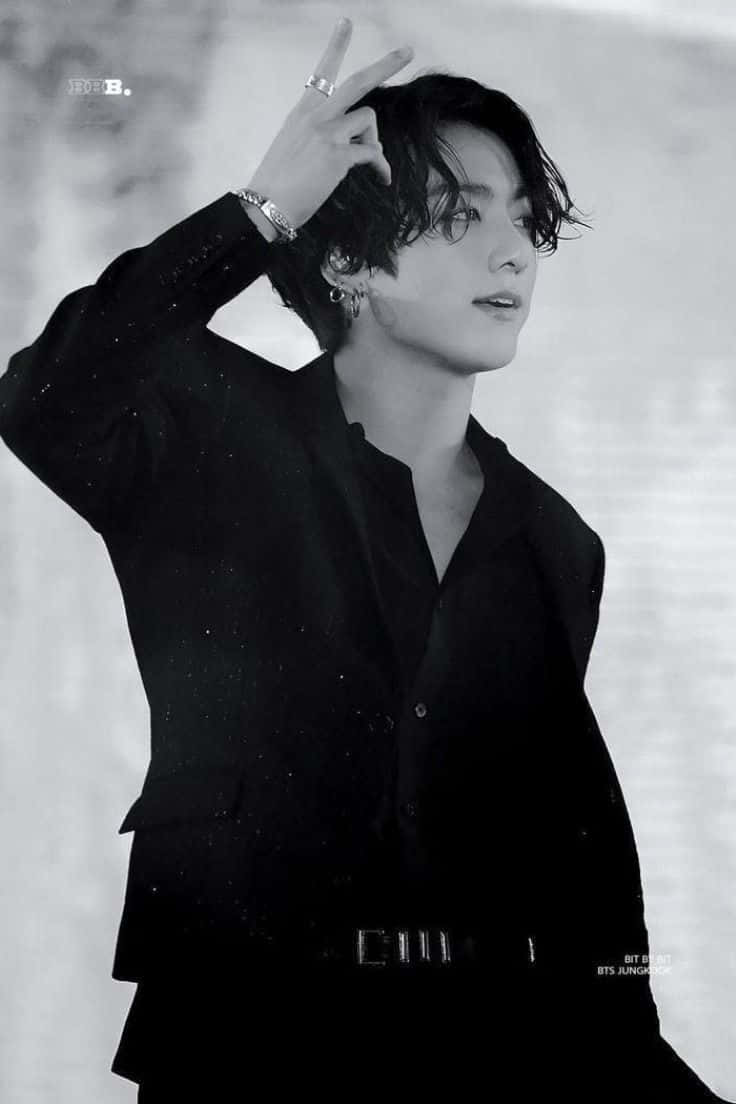BTS Jungkook, long hair, black and white portrait, SD Phone Wallpaper