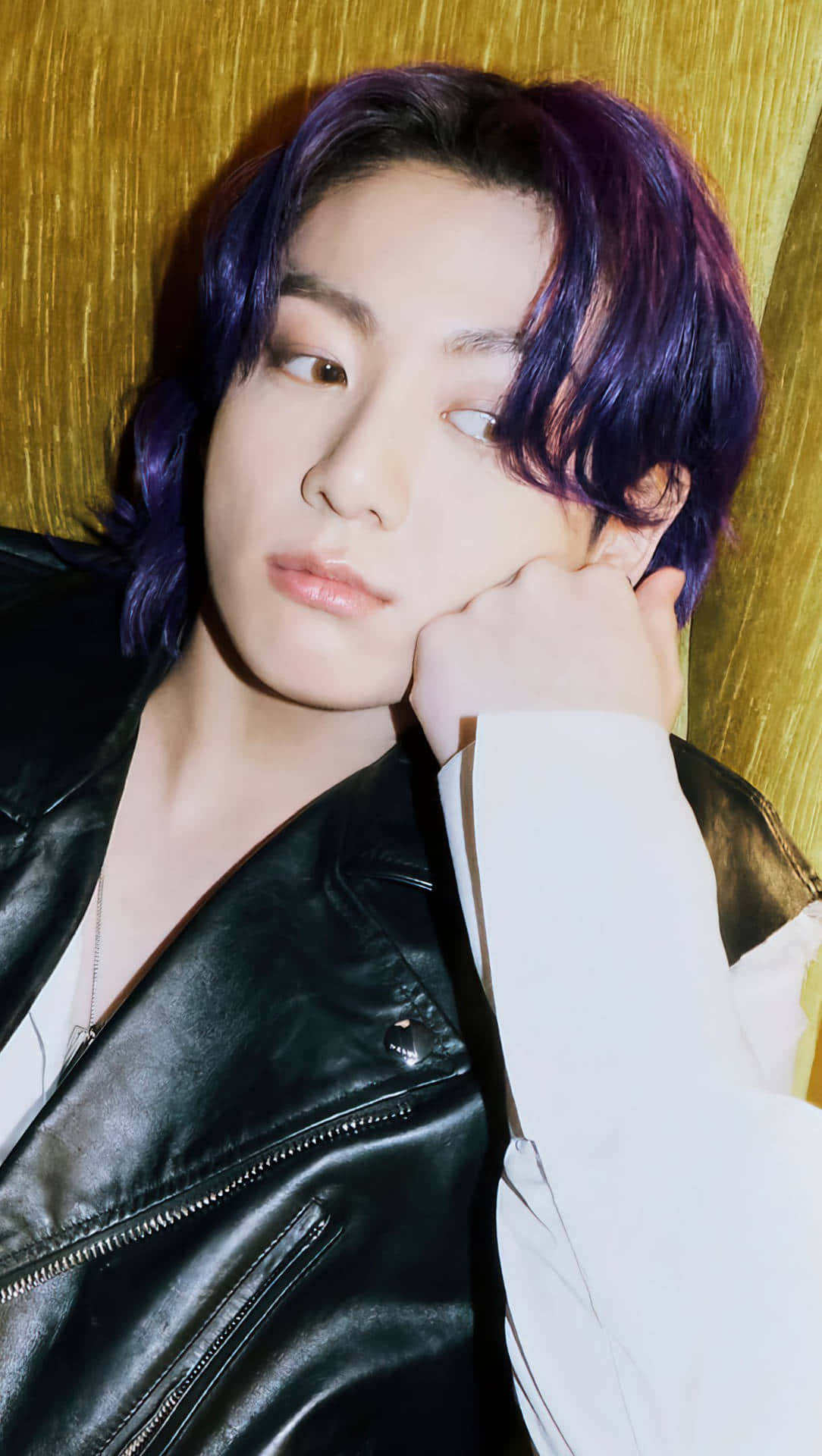 BTS Jungkook, purple hair, black leather jacket, Full HD Phone Wallpaper