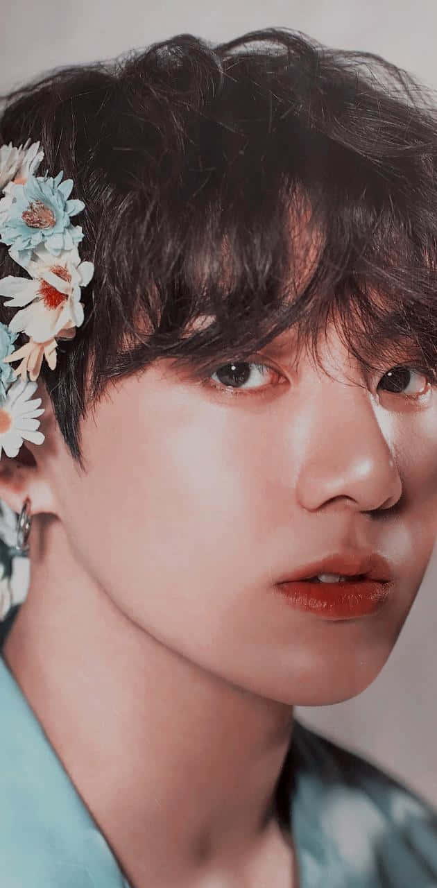 BTS Jungkook, long hair, colorful flowers, HD Phone Wallpaper
