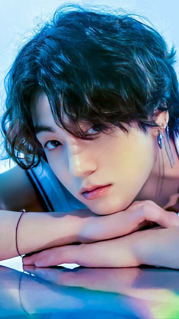 BTS Jungkook, long hair, cool blue lighting, SD Phone Wallpaper