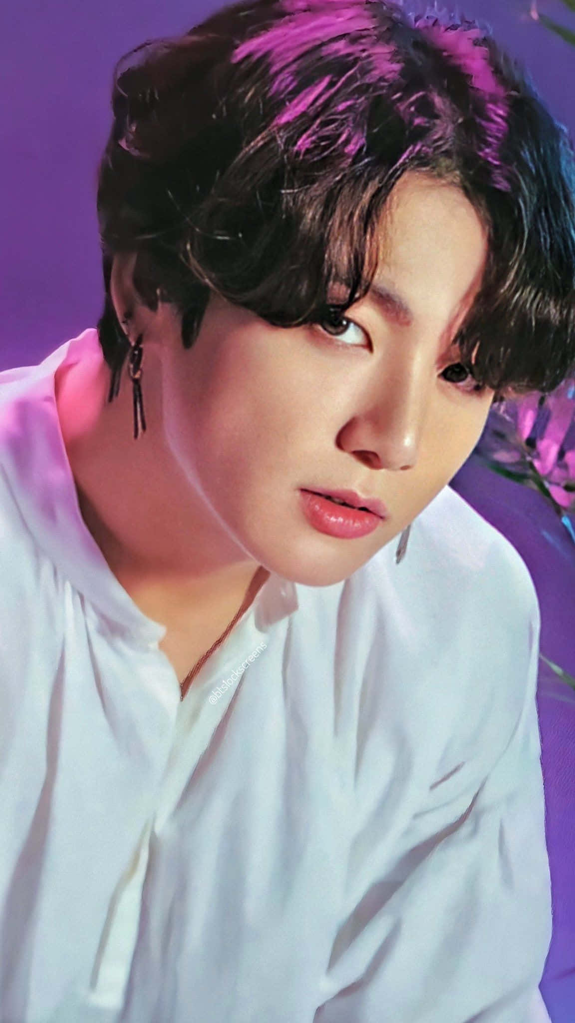 BTS Jungkook, long hair, vibrant purple background, Full HD Phone Wallpaper
