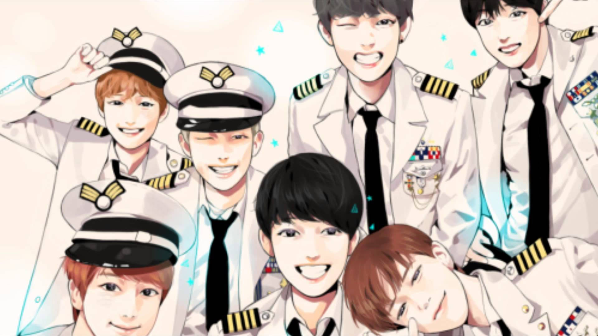 BTS, anime army uniforms, crisp white uniforms, Full HD Desktop Wallpaper