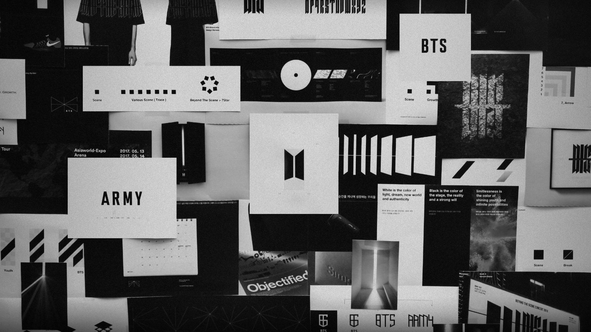 BTS, black and white collage, fan merchandise posters, Full HD Desktop Wallpaper