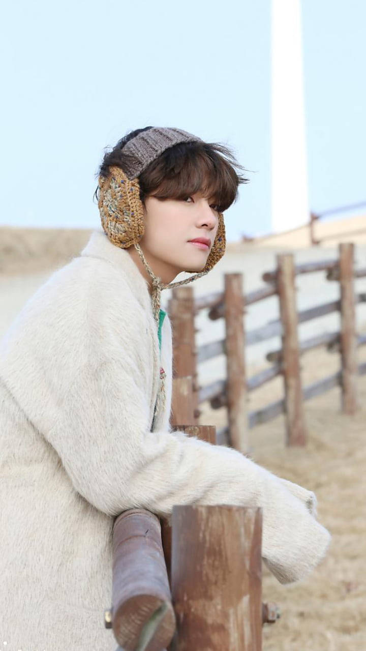 BTS Life Goes On, fluffy white coat, knitted earmuffs, HD Phone Wallpaper