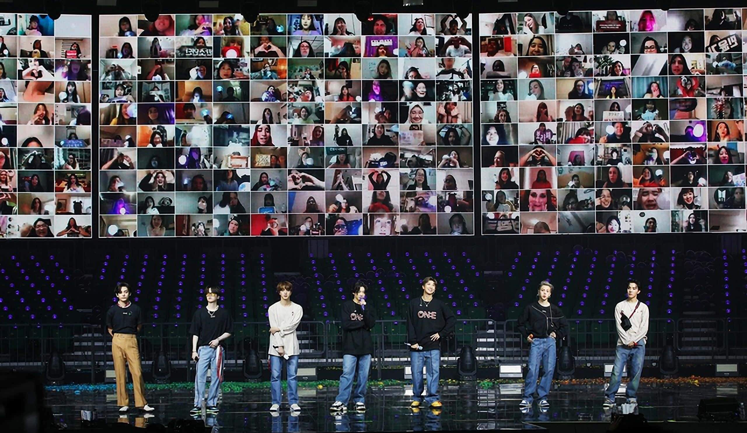 BTS Live, glossy stage, giant screen, 2K Desktop Wallpaper