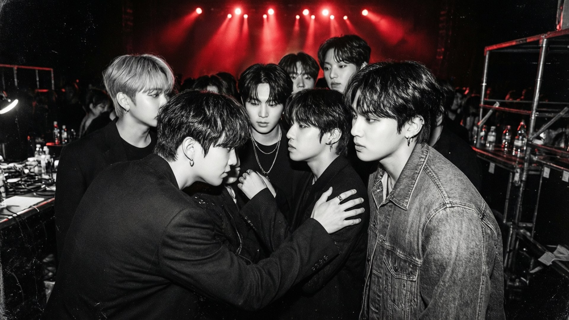 BTS, backstage, black attire, Full HD Desktop Wallpaper