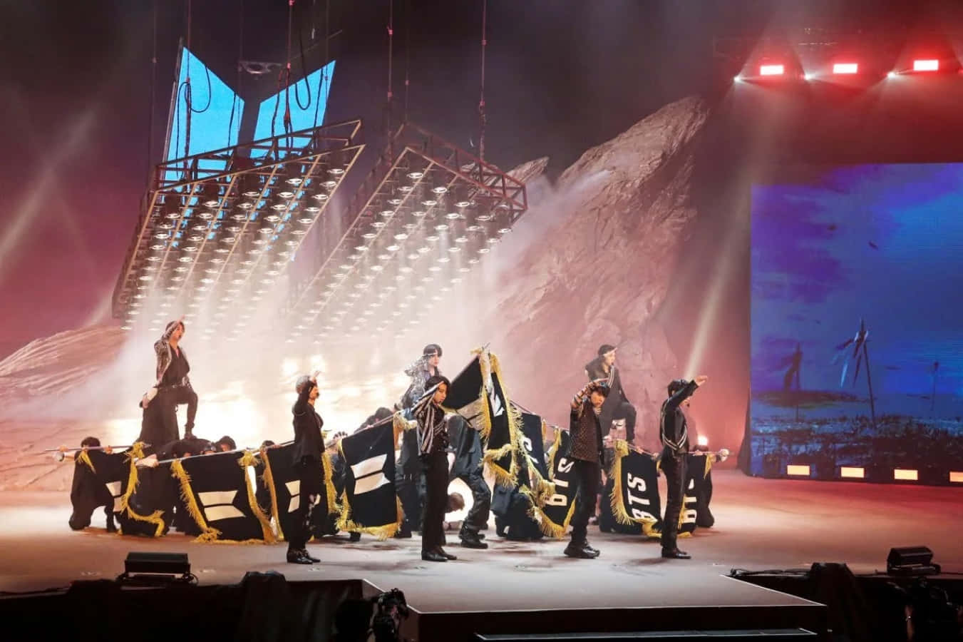 BTS Live, black banners, gold trim, HD Desktop Wallpaper