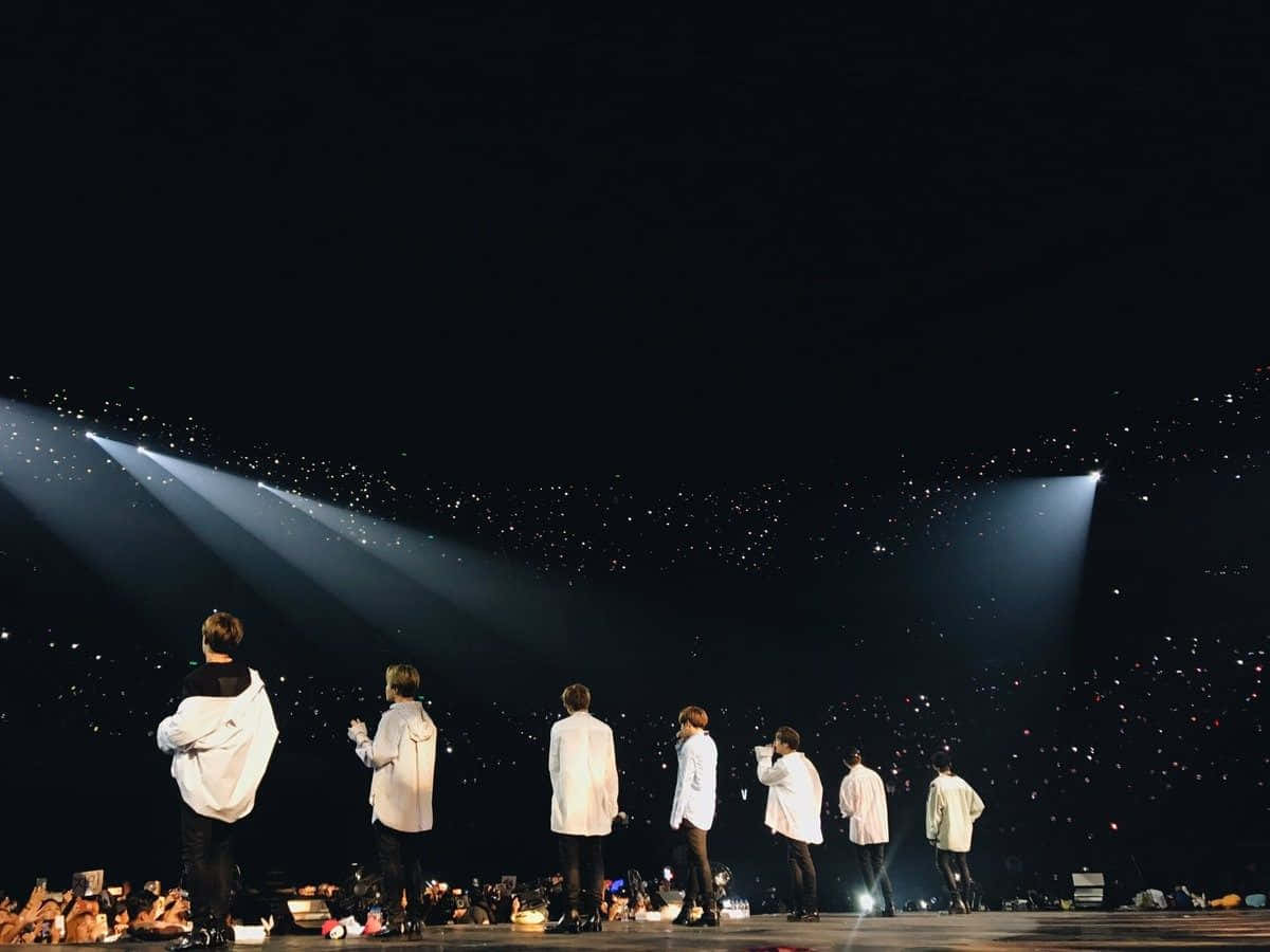 BTS Live, white jackets, dark stage, SD Desktop Wallpaper