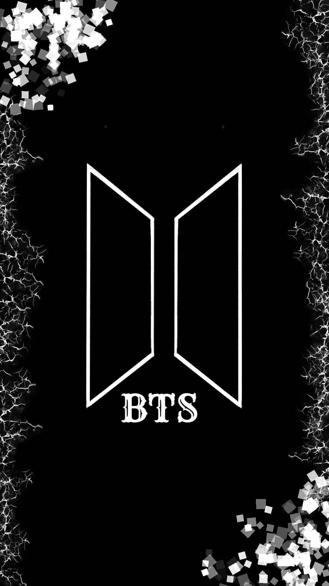 BTS, black aesthetic, white BTS logo, Full HD Phone Wallpaper