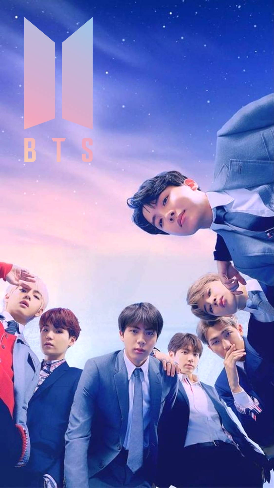 BTS, starry twilight sky, BTS logo, Full HD Phone Wallpaper