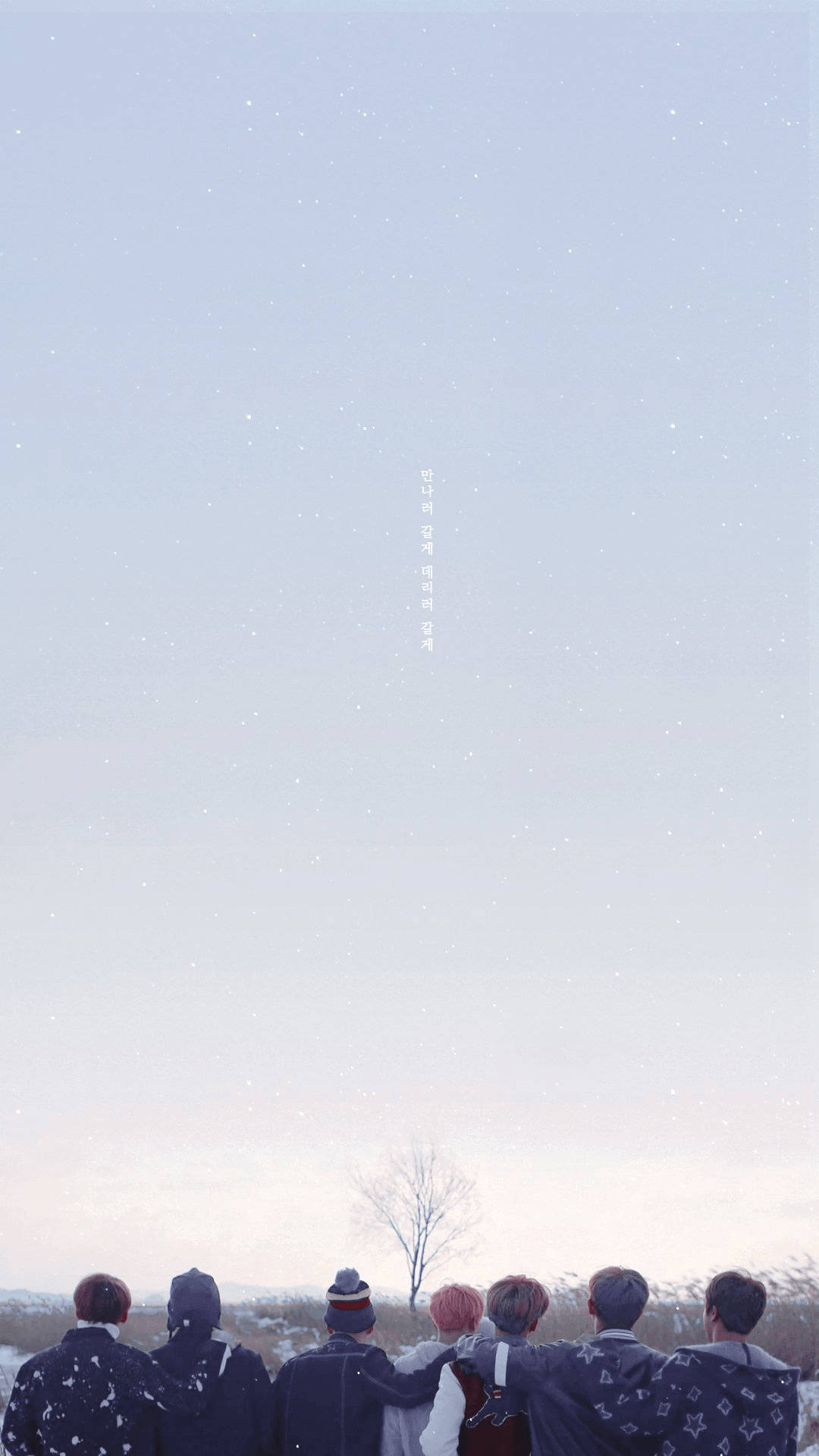 BTS, snowy sky, falling snowflakes, Full HD Phone Wallpaper