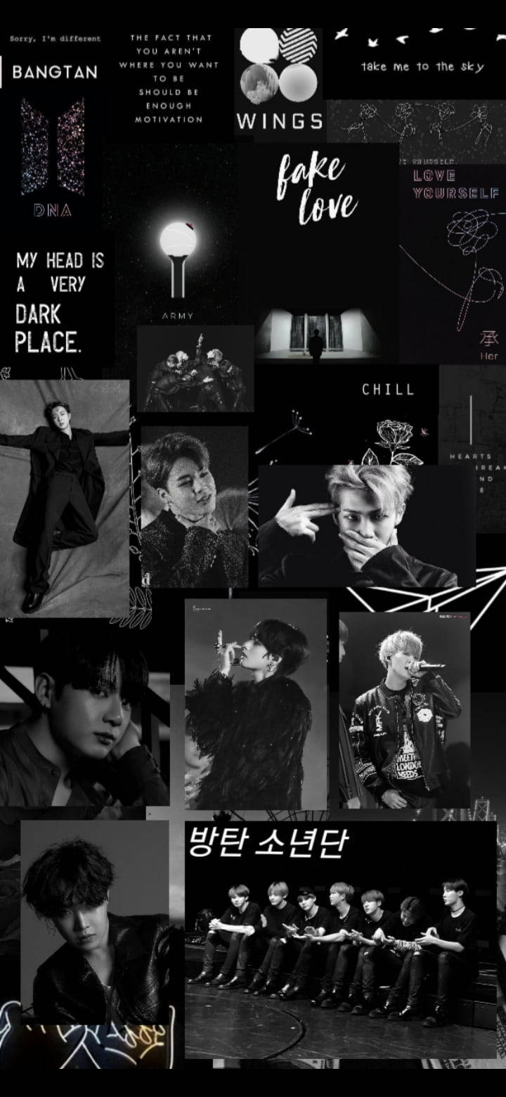 BTS, black and white collage, text quotes, HD Phone Wallpaper