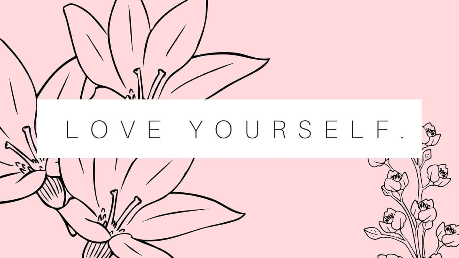 BTS Love Yourself, pink background, black line art flowers, HD Desktop Wallpaper