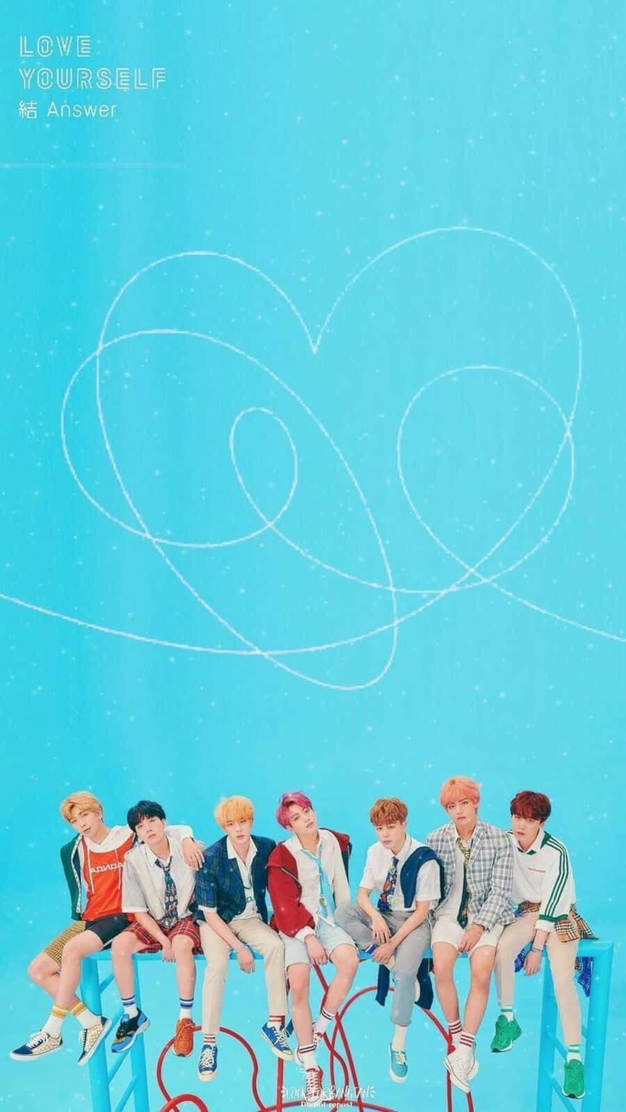 BTS Love Yourself, blue ladder, bright cyan background, HD Phone Wallpaper